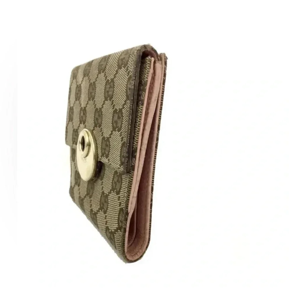 Rare vintage GUCCI GG Logo large pink Canvas Leather Bifold Wallet - Picture 5 of 7